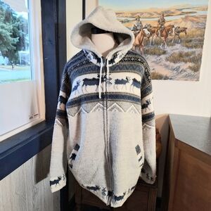 Artensanas Tuntaquimba Vintage  Made in Ecuador Wool Zippered Hoodie, XL